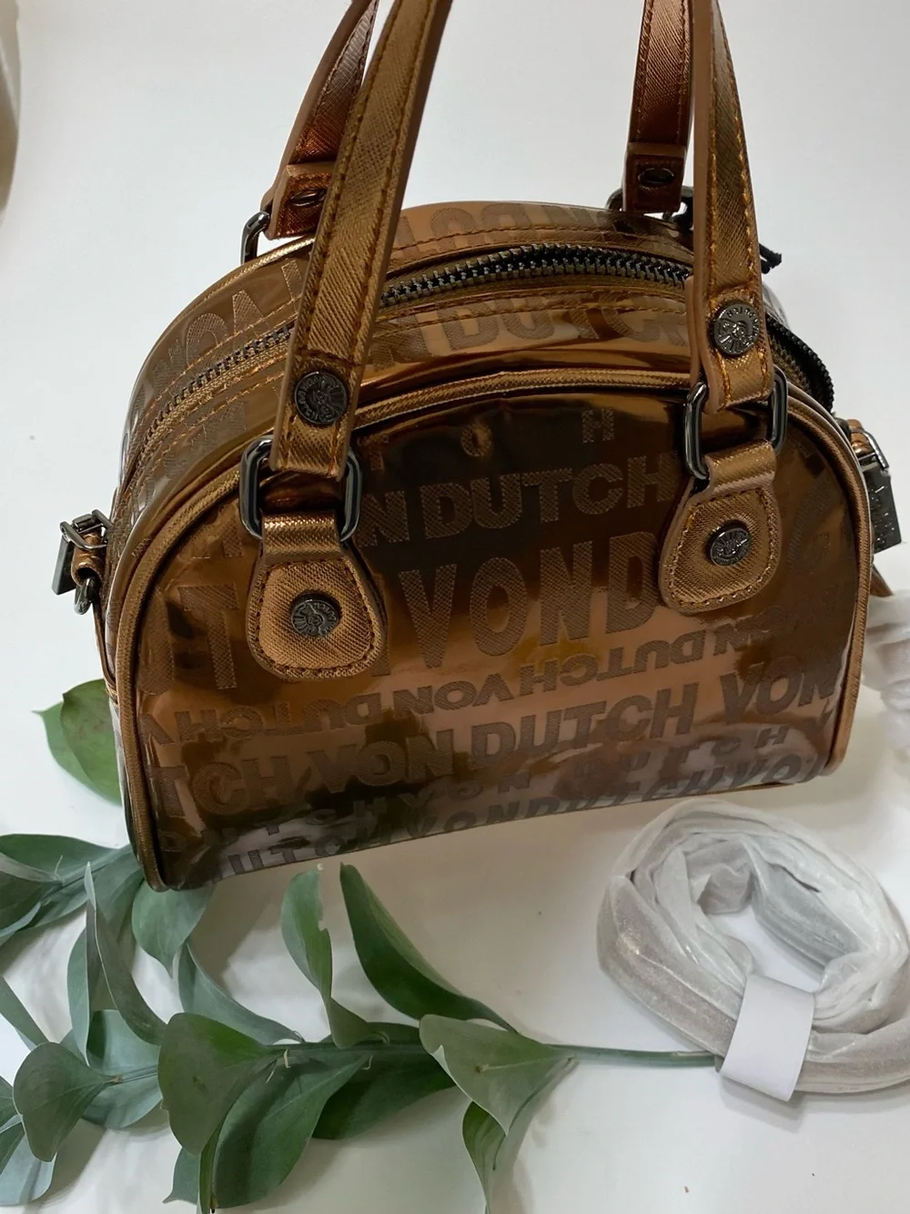 Von Dutch Metallic Bronze Satchel Bag